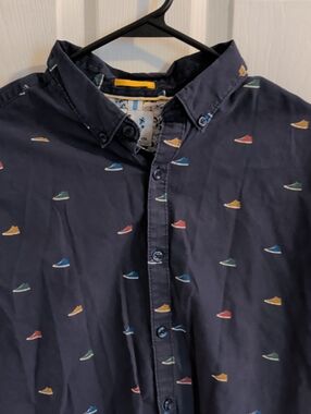 Navy Button-Down Shirt with Multicolor Sneaker Design